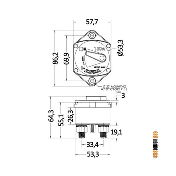 Osculati Recess Type Watertight Panel Mount Circuit Breaker